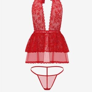 Victoria's Secret Red Lace Chemise Set